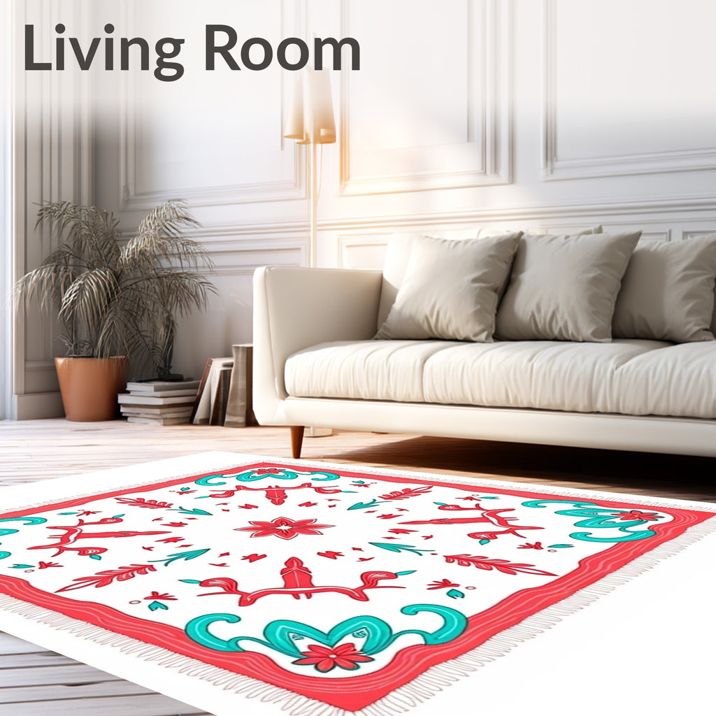 Coral Teal Floral Medallion Rug