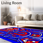 Bold Red Blue Abstract Jumbled Faces Rug