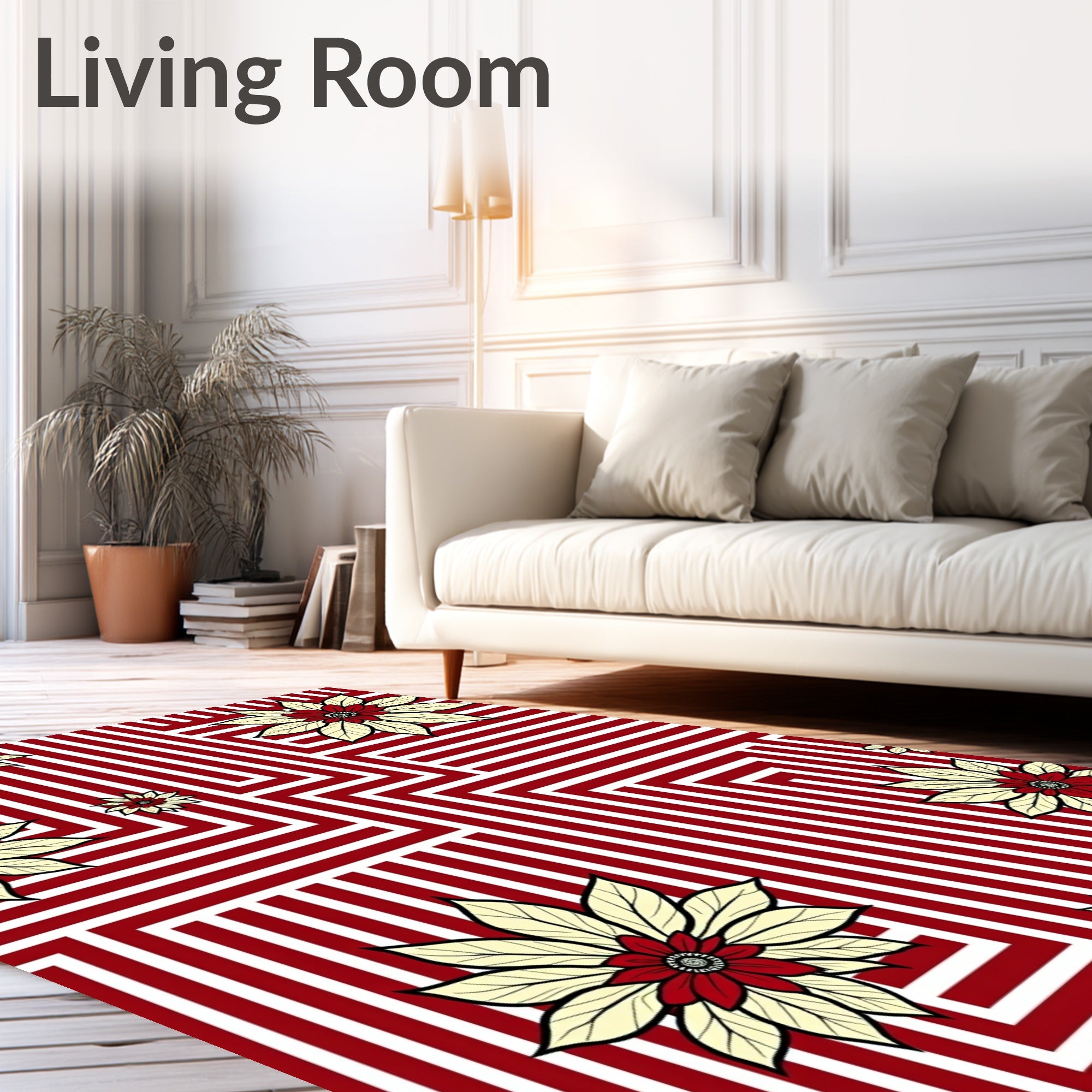 Crimson Cream Floral Geometric Rug
