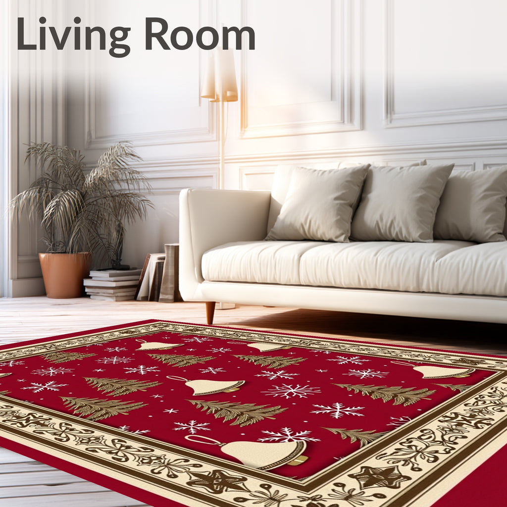 Crimson Bell Tree Snowflake Holiday Rug