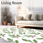 Green Fir Branch Red Berry Arrangement Rug