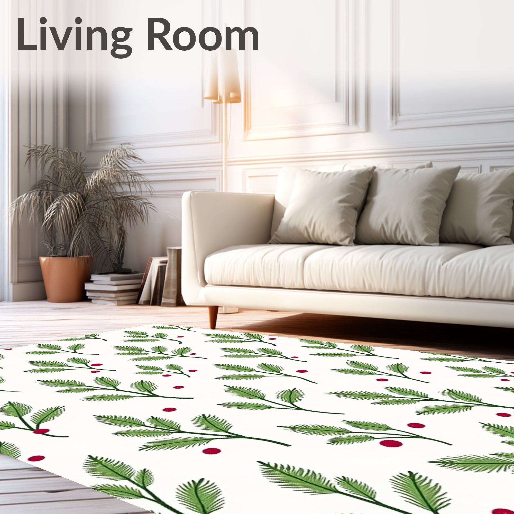 Green Fir Branch Red Berry Arrangement Rug
