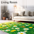 Whimsical Yellow Butterfly Meadow Rug
