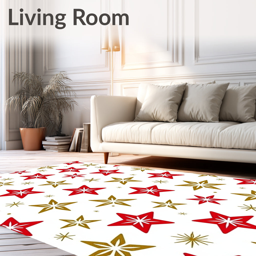 Red Golden Star Scatter Rug