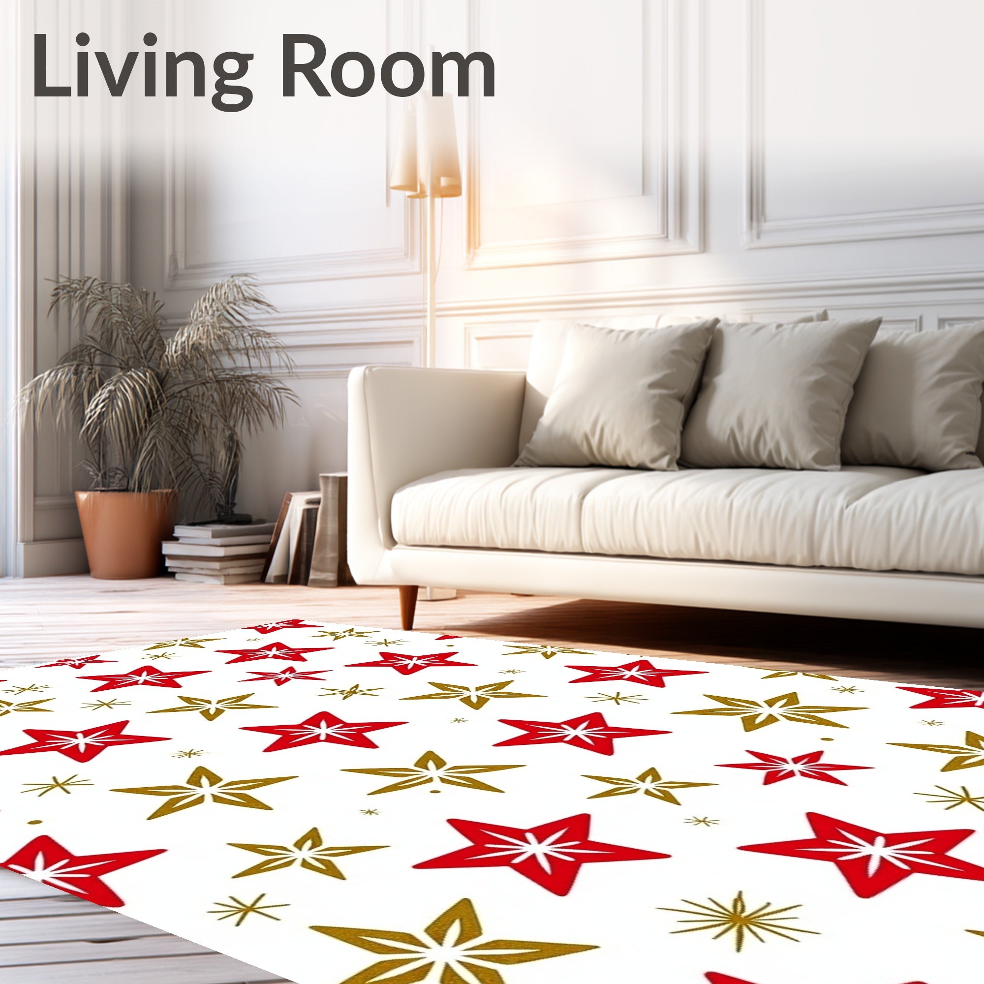 Red Golden Star Scatter Rug