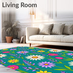 Whimsical Floral Garden Teal Rug