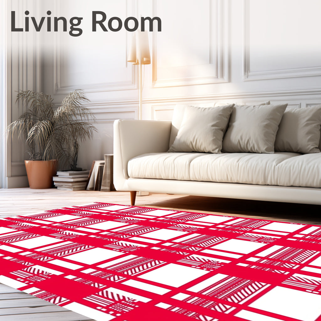 Crimson Red Checked Grid Layers Rug