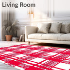 Crimson Red Checked Grid Layers Rug