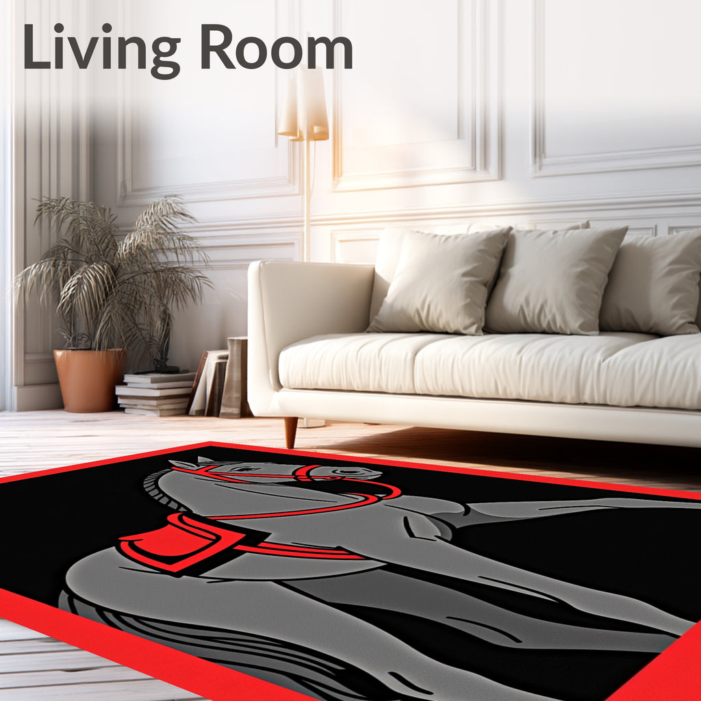 Gray Horse With Red Saddle Harness Rug