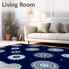 Navy Blue Floral Star Burst Rug