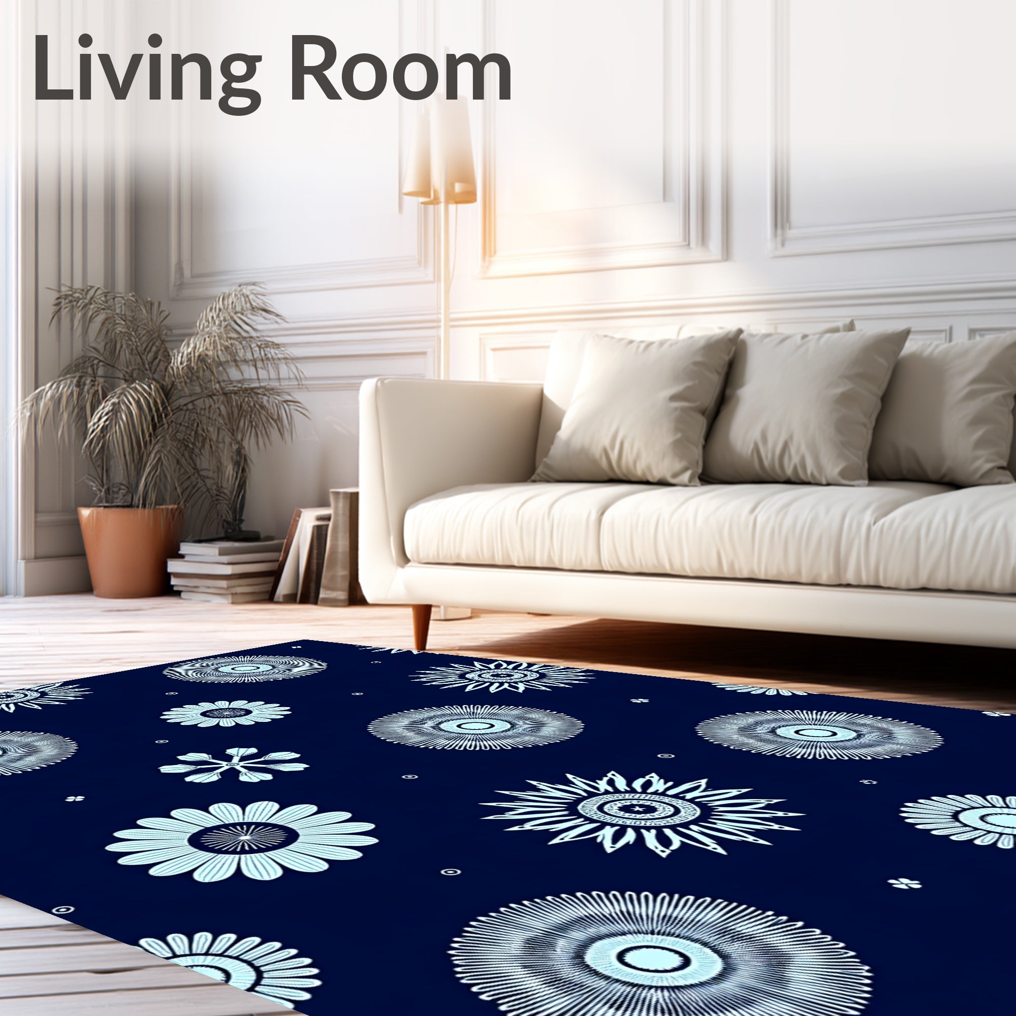 Navy Blue Floral Star Burst Rug