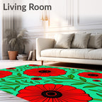 Bold Red Flower Foliage Surface Rug