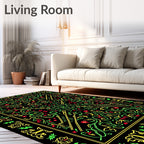 Vivid Red Green Yellow Ornate Scroll Rug