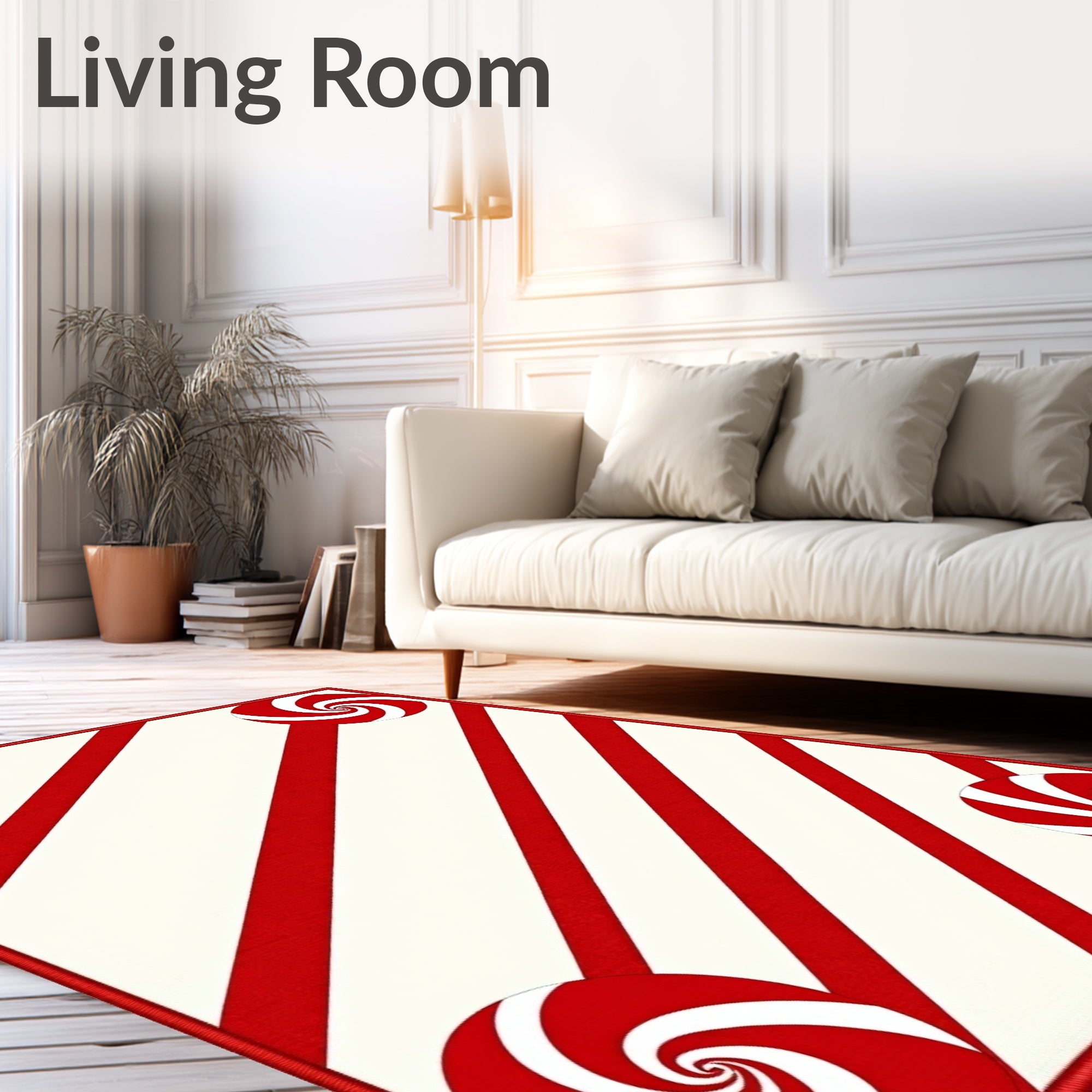Red White Swirl Candy Stripe Rug