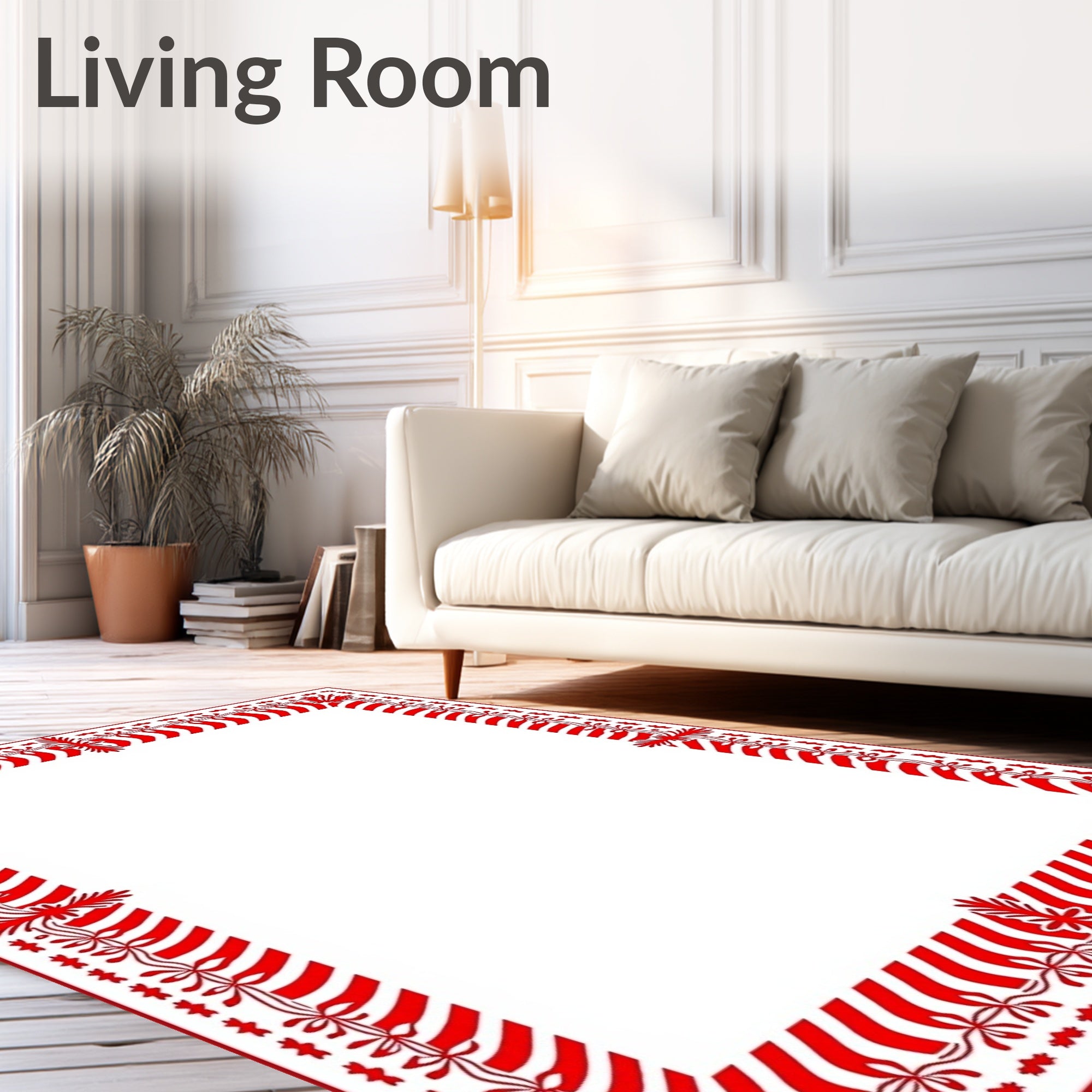 Bold Red Candy Cane Border Rug