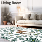 Giraffe Amidst Green Snowflake Whirl Rug