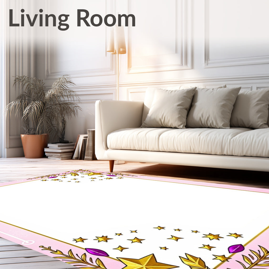 Golden Star Cluster Pink Festive Frame Rug