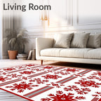 Crimson Snowflake Star Stripes Rug