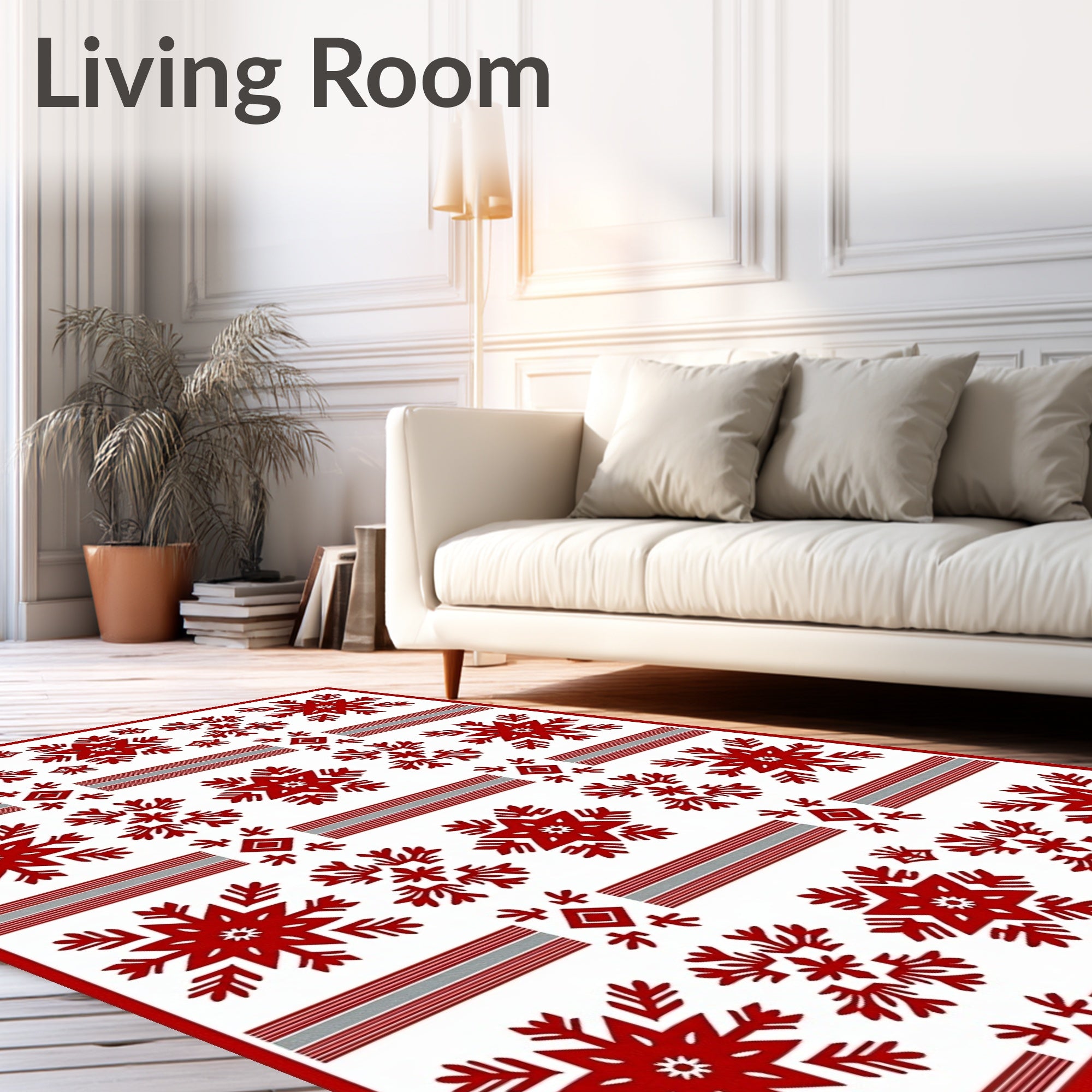 Crimson Snowflake Star Stripes Rug