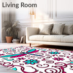 Hot Pink Turquoise Dragonfly Floral Scroll Rug