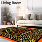 Black Gold Floral Lattice Rug
