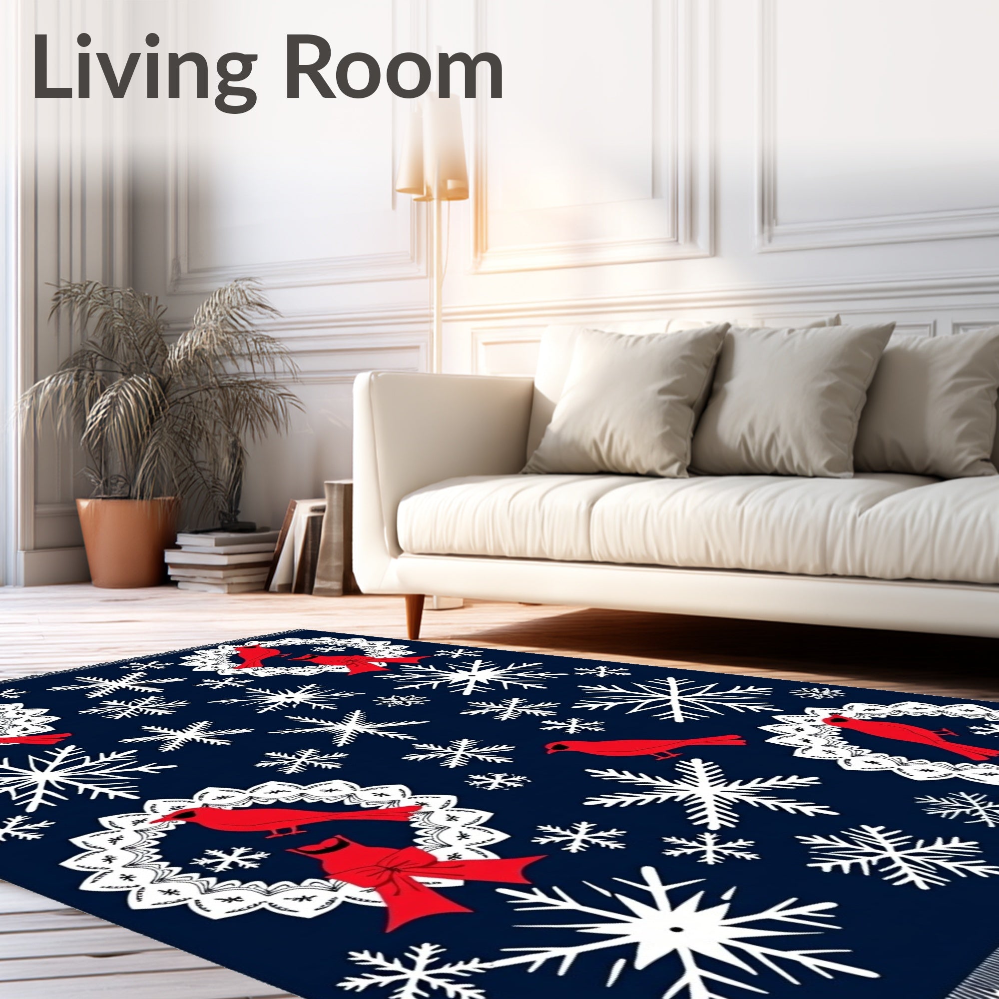 Red Cardinal Snowflake Wreath Navy Rug