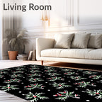 Ornate Leaf Berry Scattered Black Rug