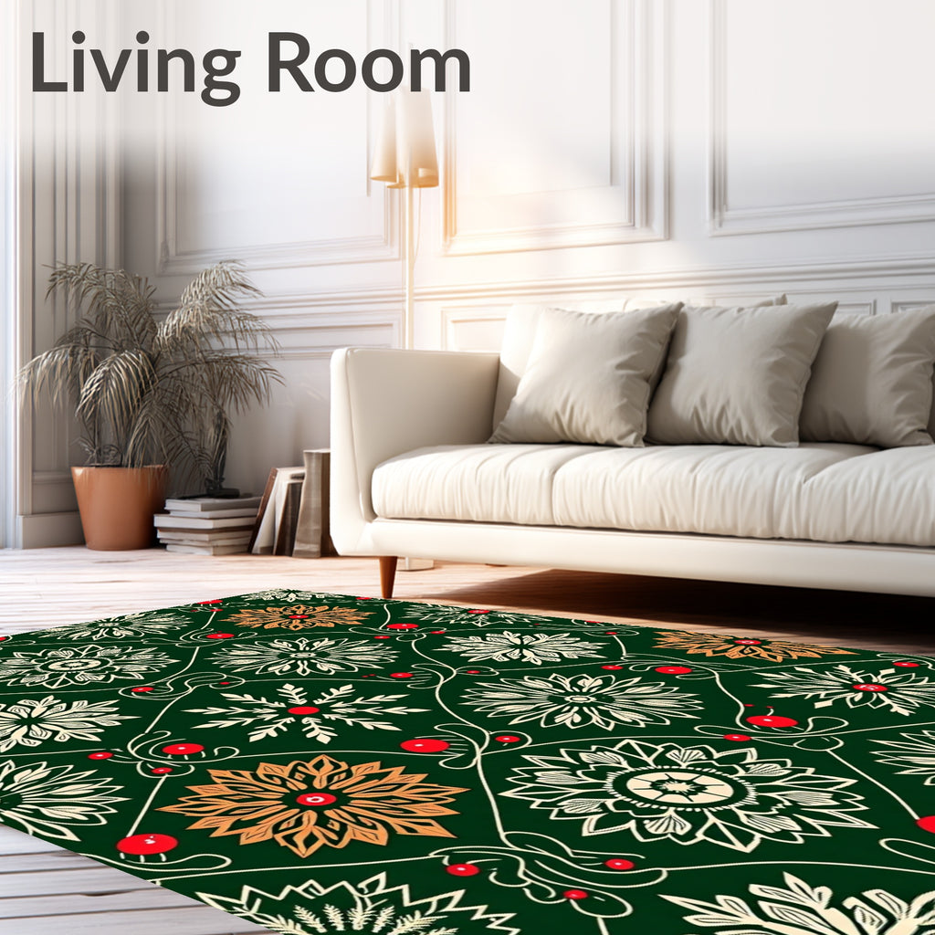 Green Floral Medallion Berry Vines Rug
