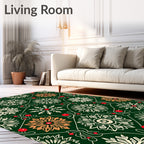 Green Floral Medallion Berry Vines Rug