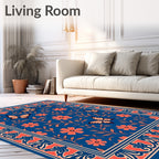 Coral Butterflies Blue Floral Garden Rug
