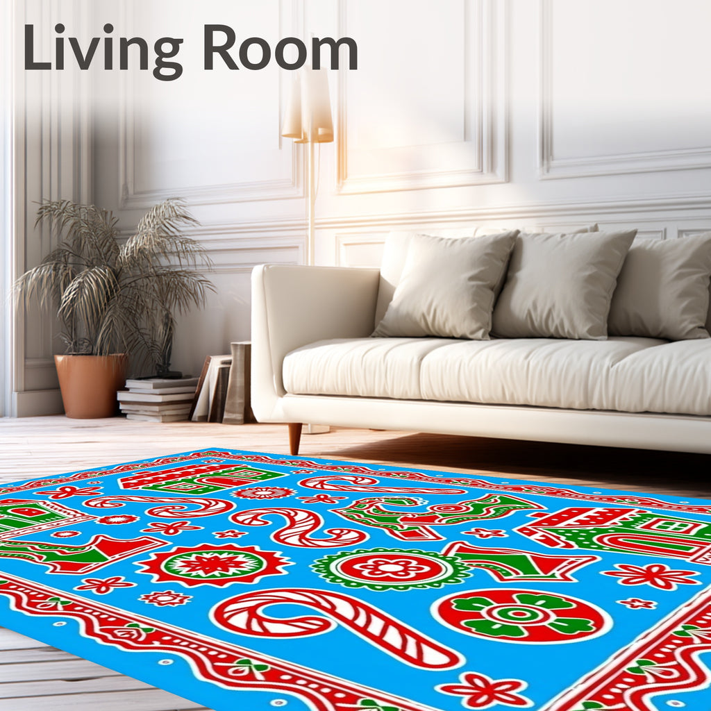 Holiday Gingerbread Candy Cane Scene Rug