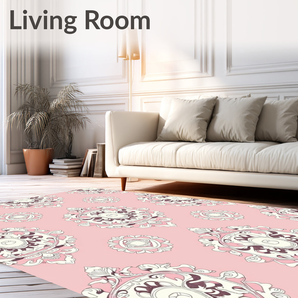Pink Cream Intricate Medallion Rug