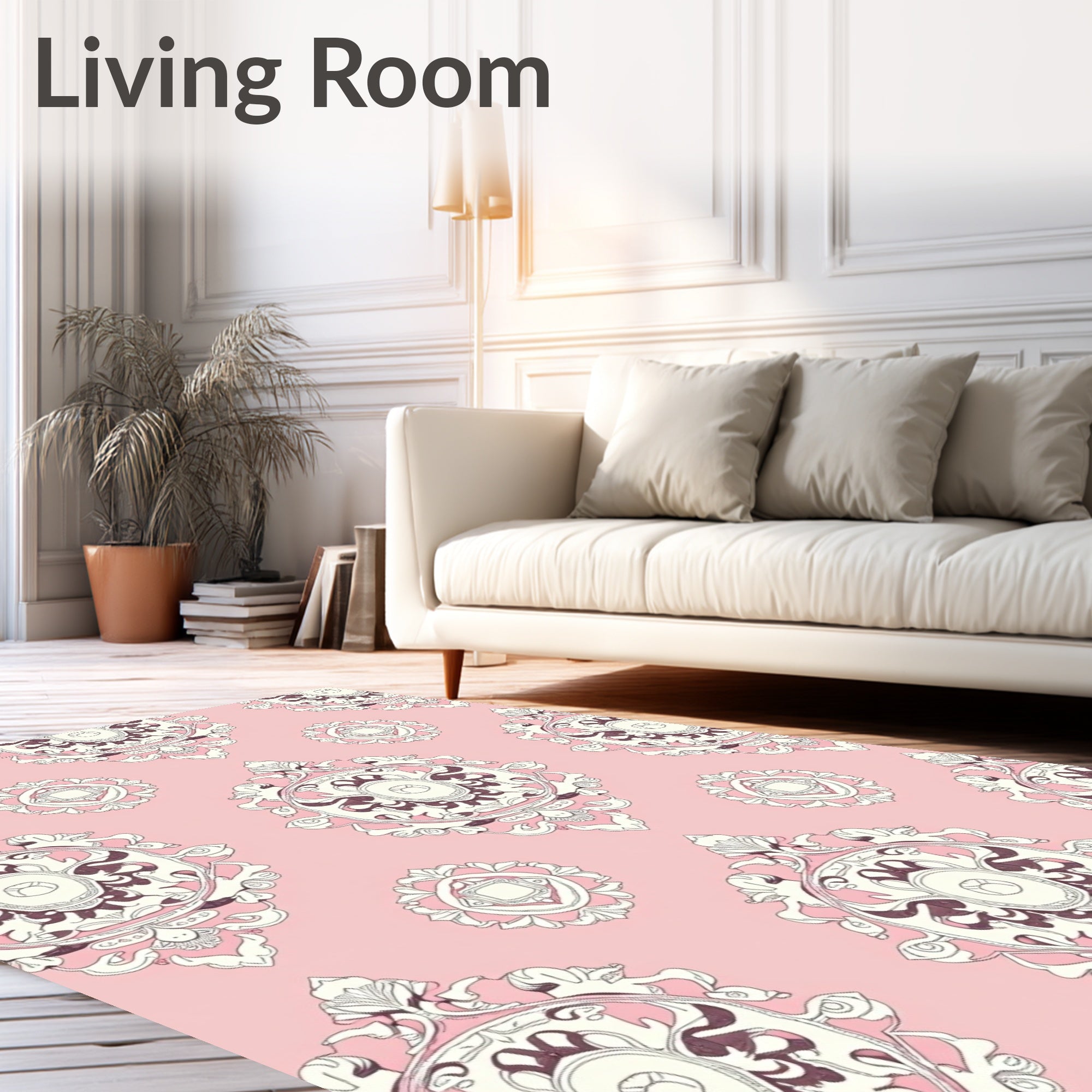 Pink Cream Intricate Medallion Rug