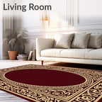 Ornate Maroon Gold Scroll Frame Rug