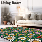 Whimsical Floral Cat Butterfly Meadow Rug