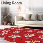 Red Floral Hibiscus Tartan Charm Rug