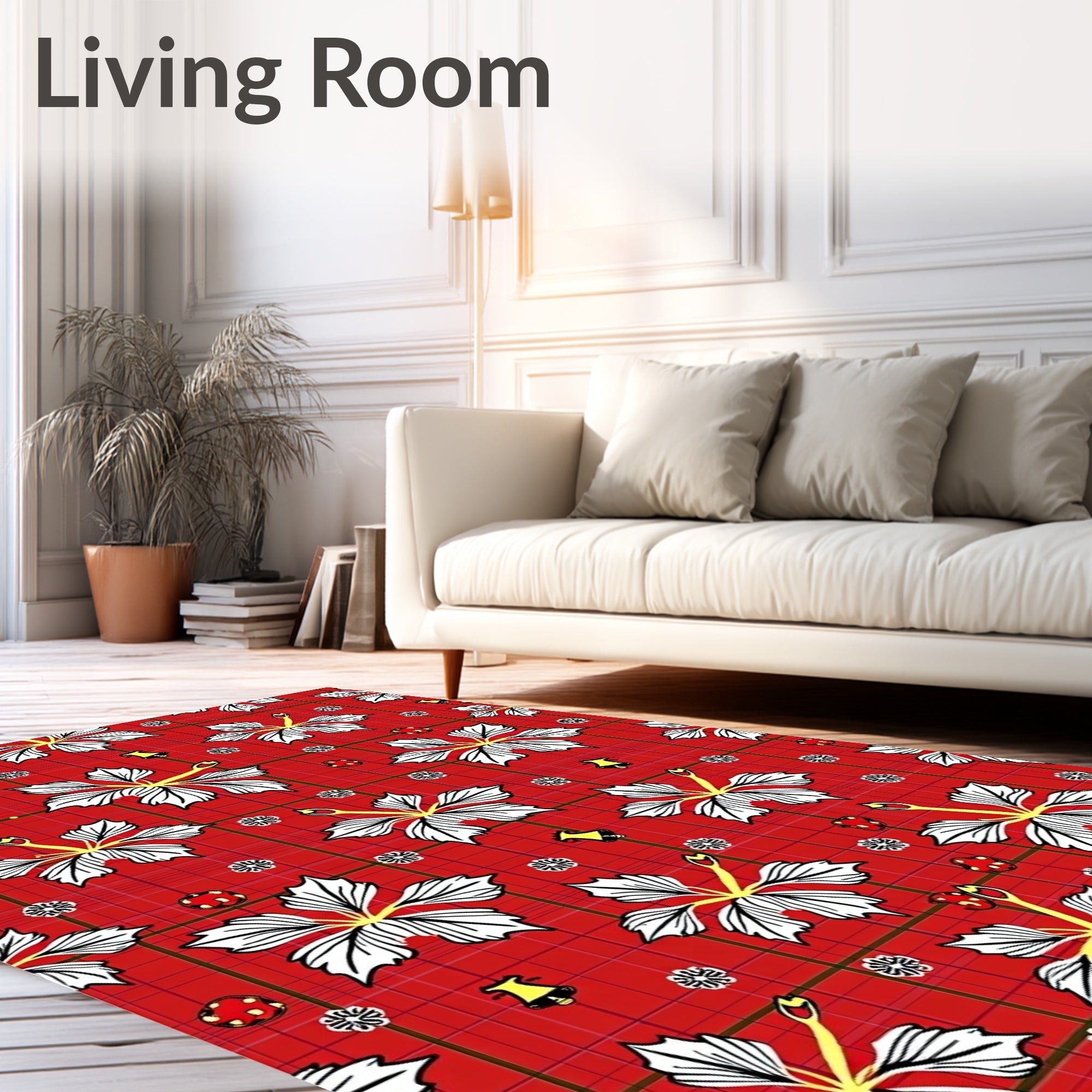Red Floral Hibiscus Tartan Charm Rug