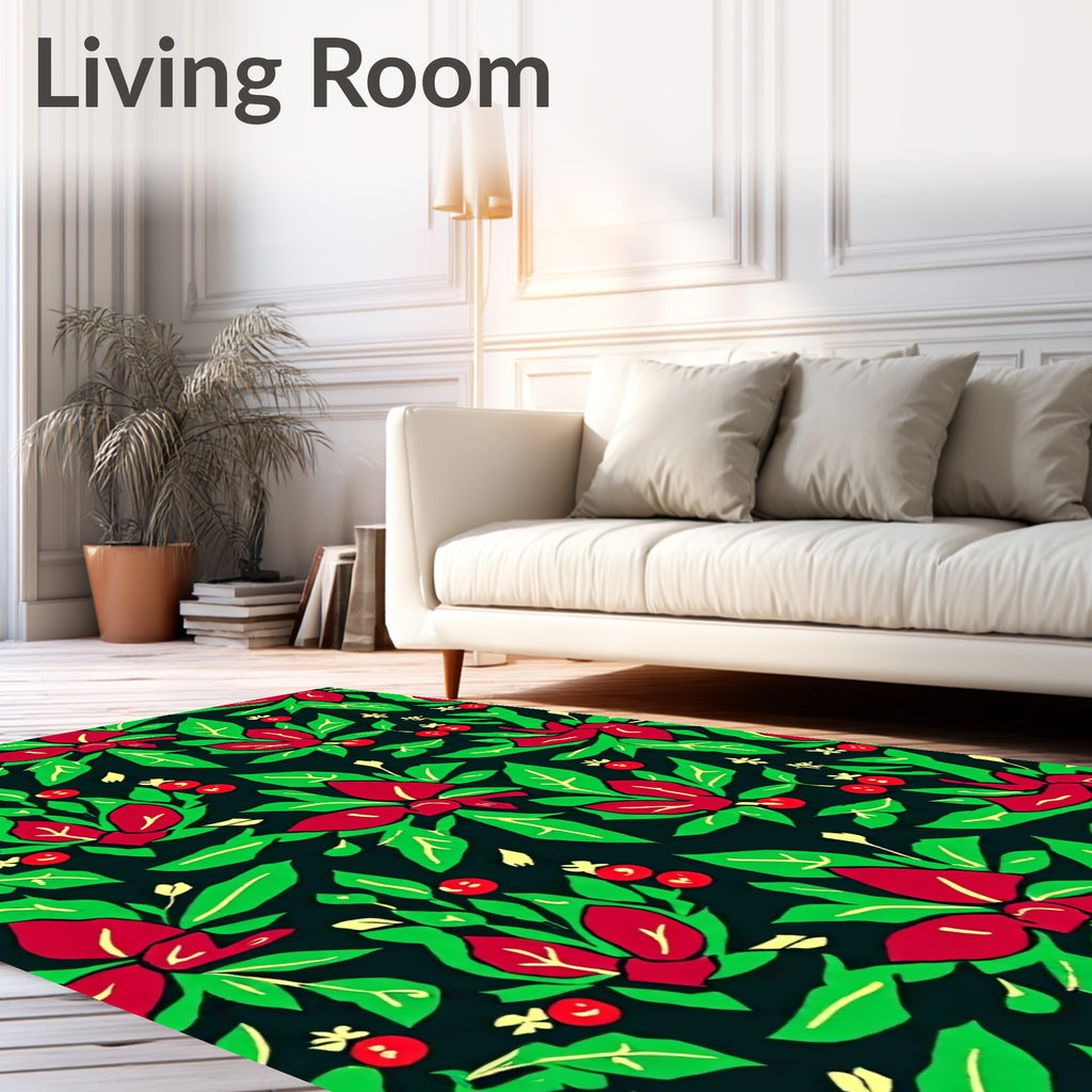 Crimson Berry Green Leaf Garland Rug