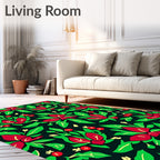 Crimson Berry Green Leaf Garland Rug