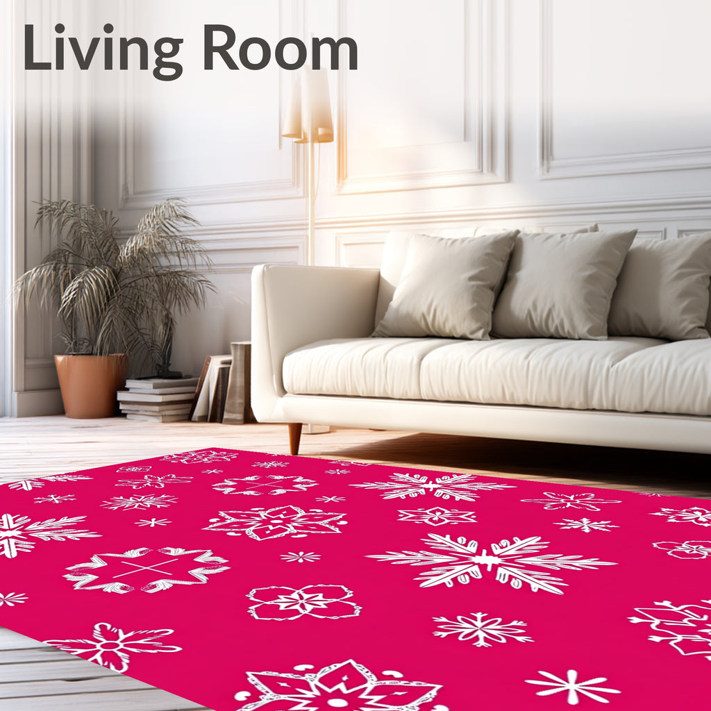 White Snowflake Medallion Crimson Background Rug