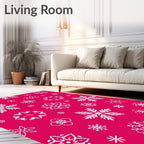 White Snowflake Medallion Crimson Background Rug