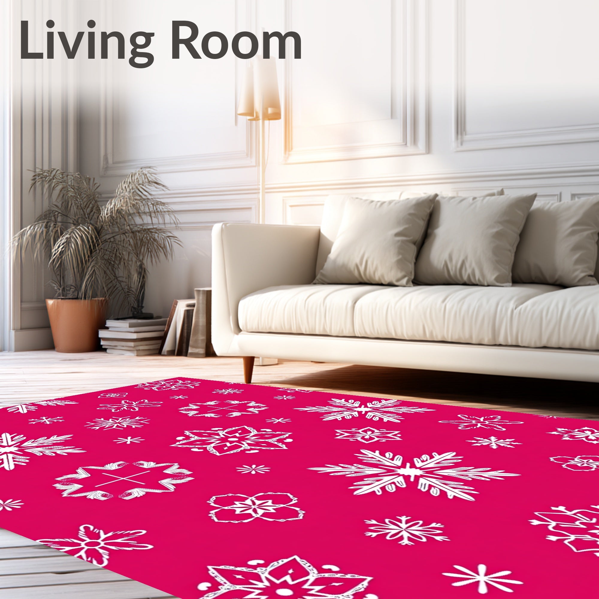 White Snowflake Medallion Crimson Background Rug