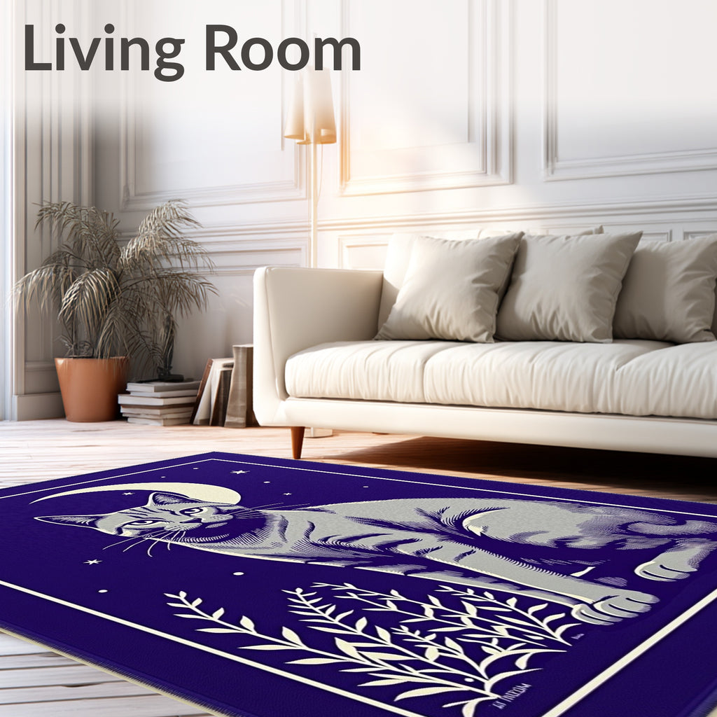 Mystical Gray Cat Moonlit Garden Rug