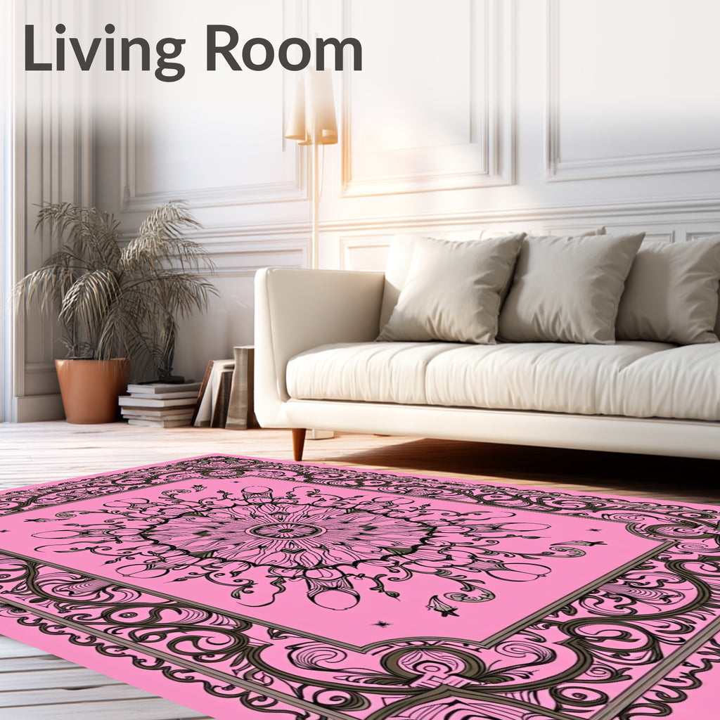 Elegant Pink Floral Medallion Scroll Rug