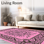 Elegant Pink Floral Medallion Scroll Rug