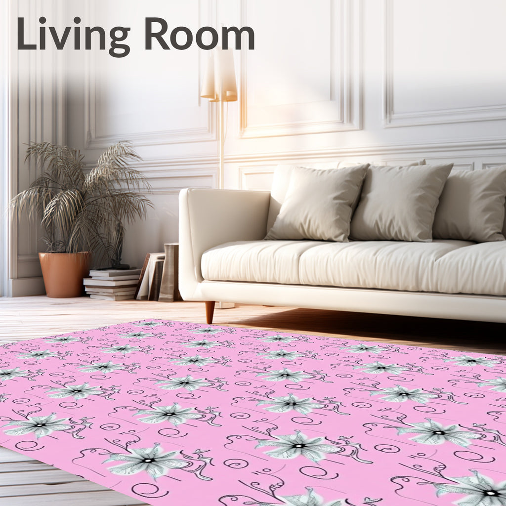 Pink White Floral Swirl Garden Rug