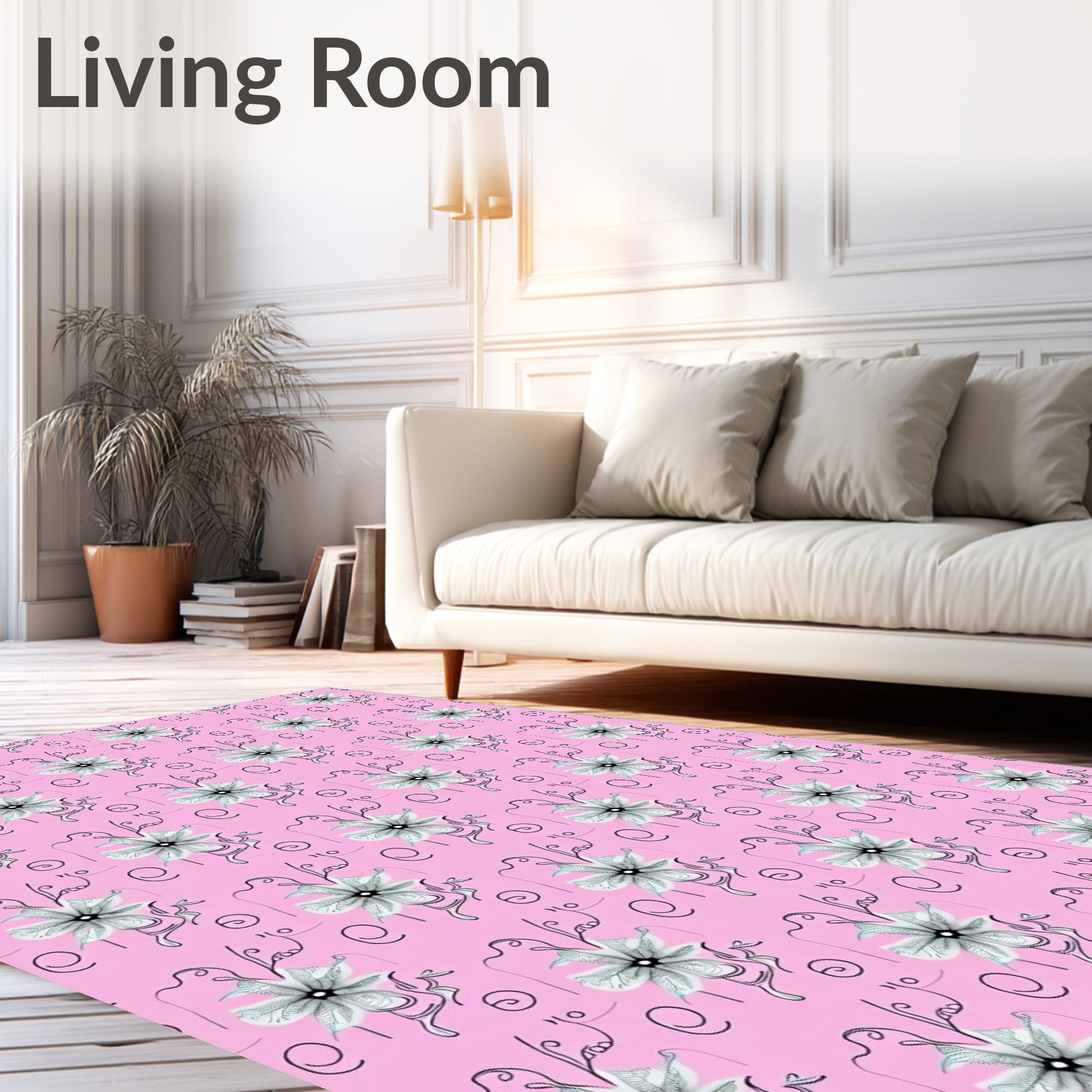 Pink White Floral Swirl Garden Rug