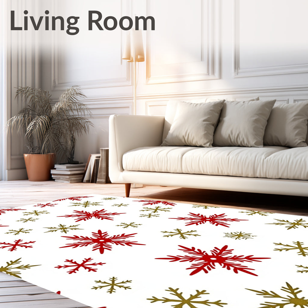 Crimson Gold Snowflake Scatter Rug