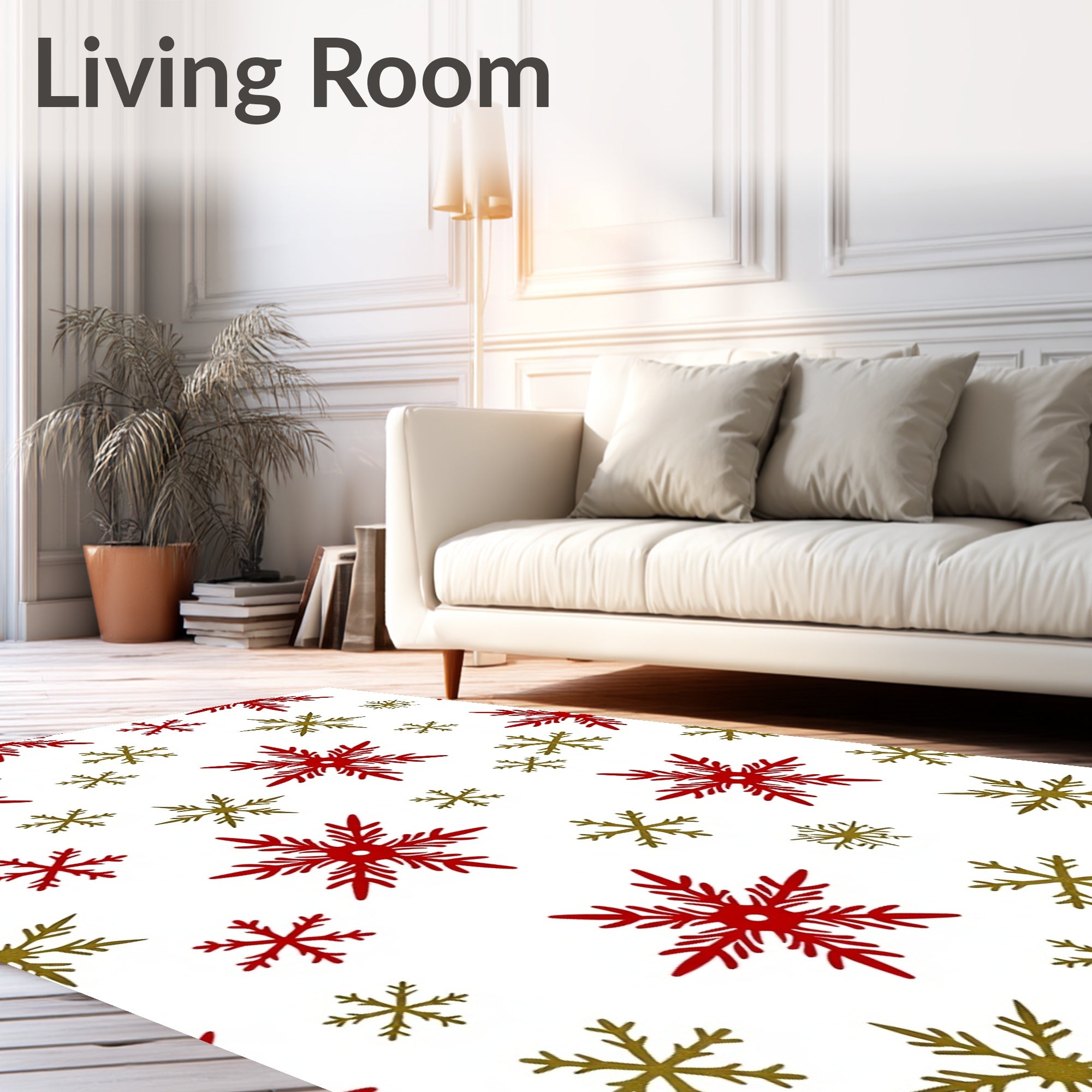 Crimson Gold Snowflake Scatter Rug