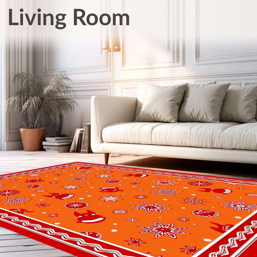Orange Red Folk Star Creatures Rug